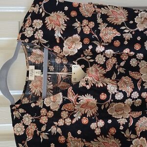 A.N.A. BRAND WOMEN'S BLACK AND BROWN FLORAL V-NECK SUMMER SLEEVELESS TOP PXL